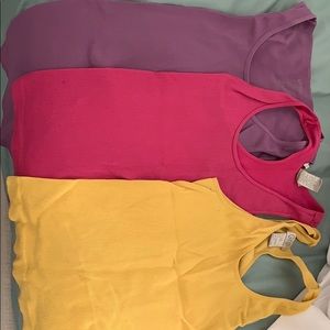 3 tank tops purple pink and yellow